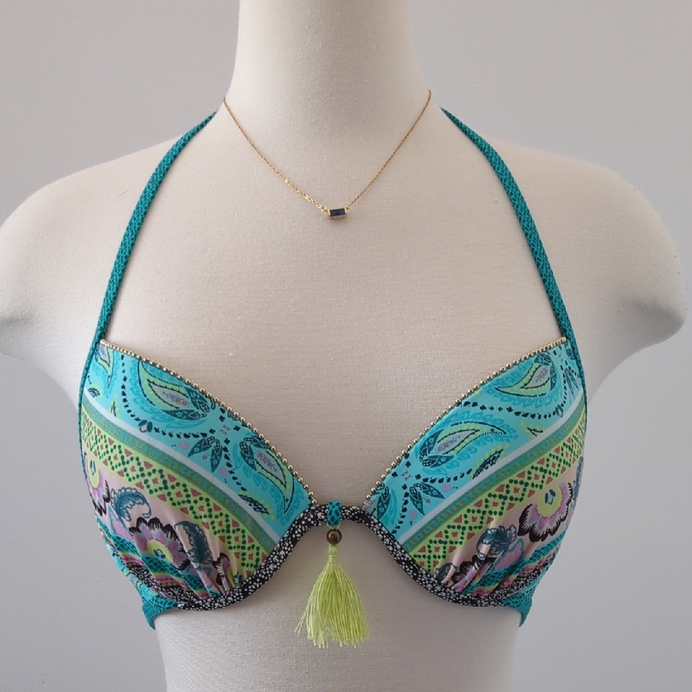 Shade & Shore Teal Colorful Padded Bikini Top 34B